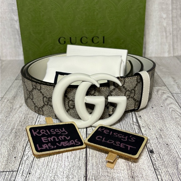 Gucci Accessories - 💯 Authentic Gucci Marmont GG Supreme Ophidia White Buckle Belt 90cm 36”